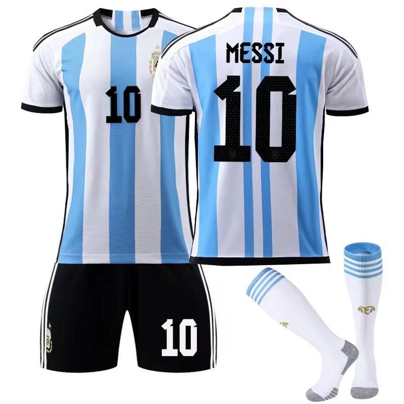 ワルドカップ アルゼンチン ホーム メッシ メンズ サッカーユニフォームレプリカ 半袖 キッズユニフォーム 上下3点セット 子供/大人用